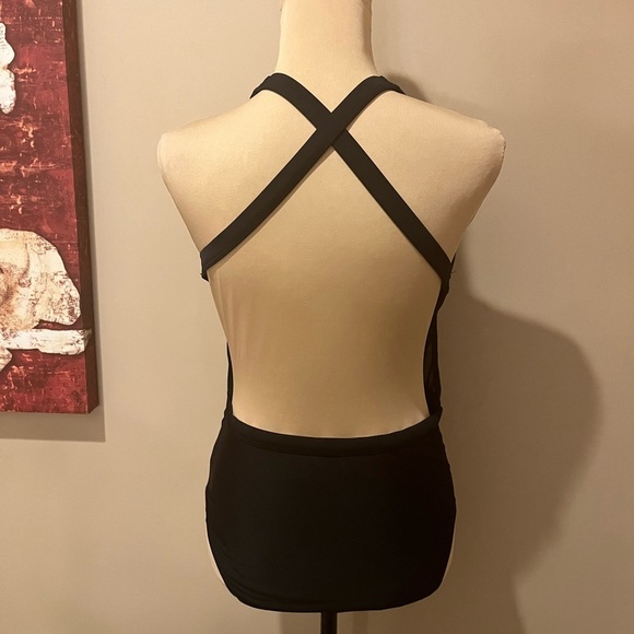 Coastal Blue Black Mesh Side Swimsuit One Piece Monokini, size 8-10 - Picture 3 of 5